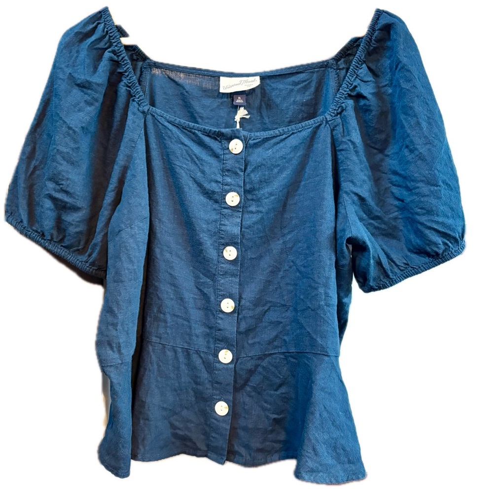 Universal Thread Linen Navy Peplum Button-Up Blouse XL NWT - Picture 5 of 12